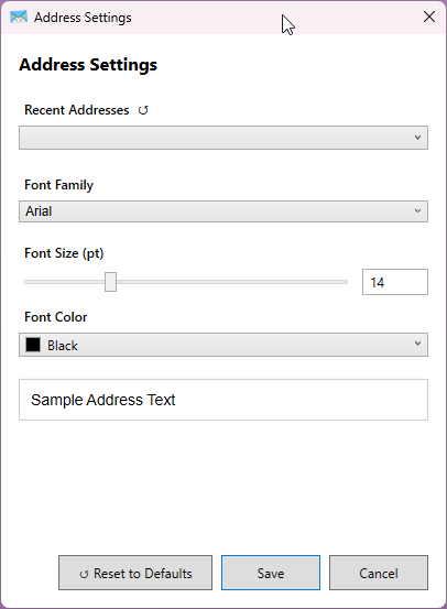 Address settings dialog