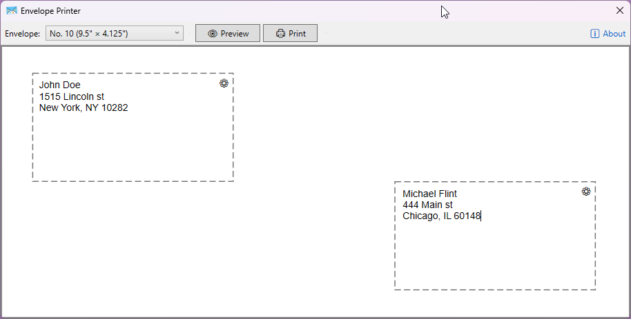 Envelope Address Printer main window